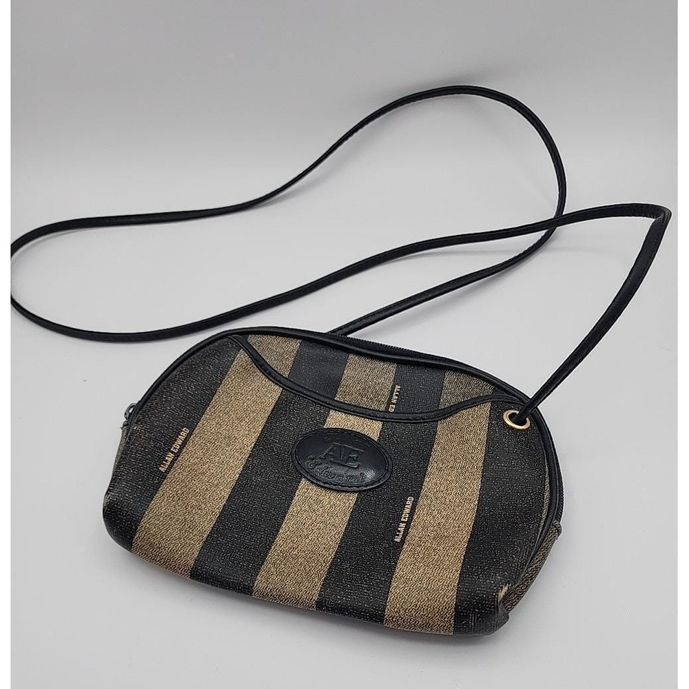 Allan Edward Crossbody Bag Women Small Black Tan Striped Vintage Oval Purse